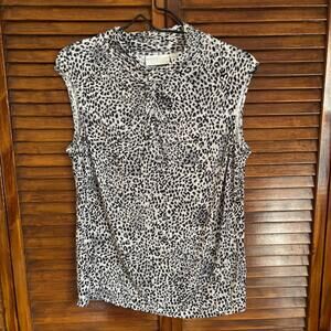 Worthington Women's Sleeveless Blouse - Animal Print  Gray/Black Size XL Stretch